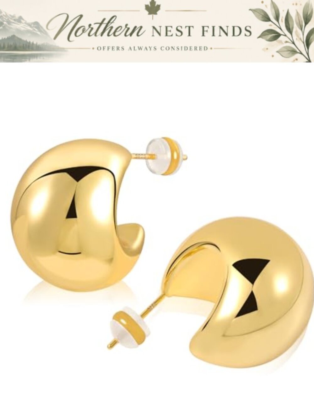 Chunky Gold Plated Hoop Earrings with Sterling Silver Post